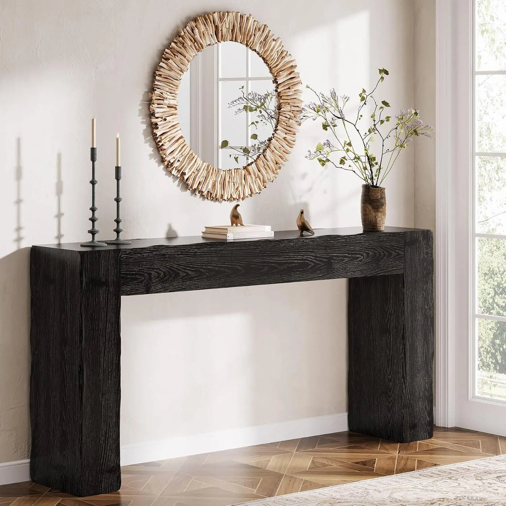 Solid wood console table in black farmhouse silhouette