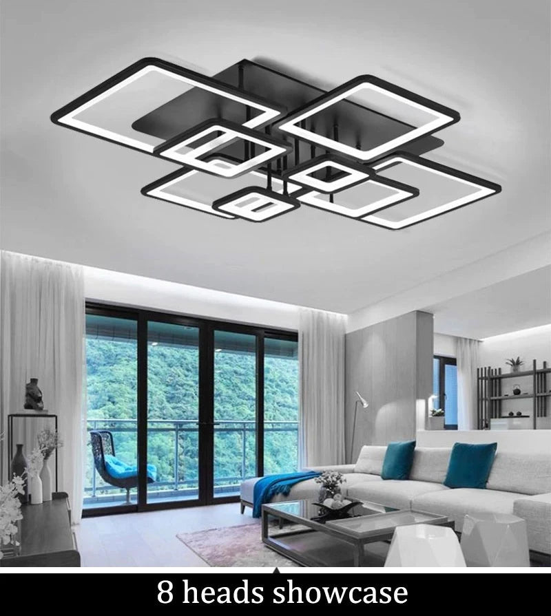 Black grid LED ceiling light — product detail view