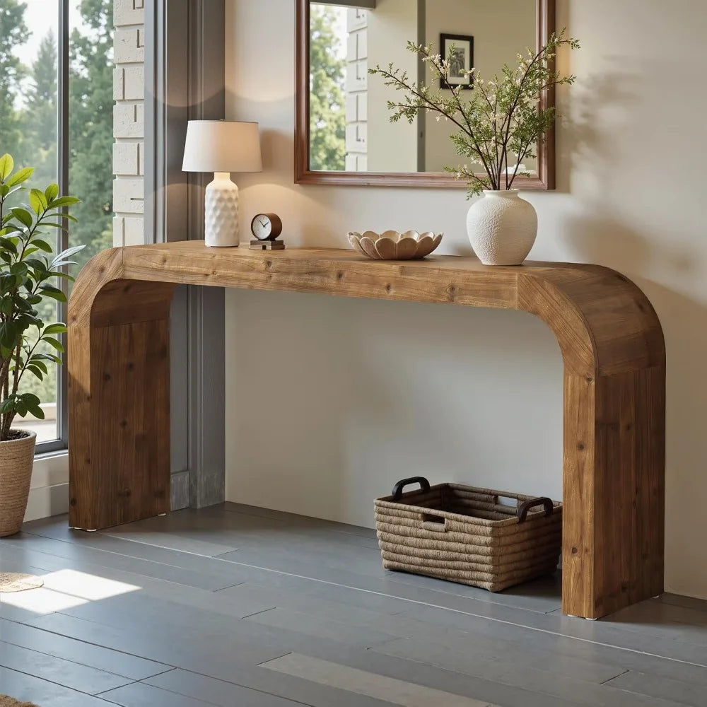Solid wood waterfall console table with curved corners