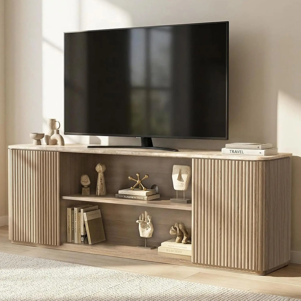 Fluted TV Stand with Faux Marble Top — 70"