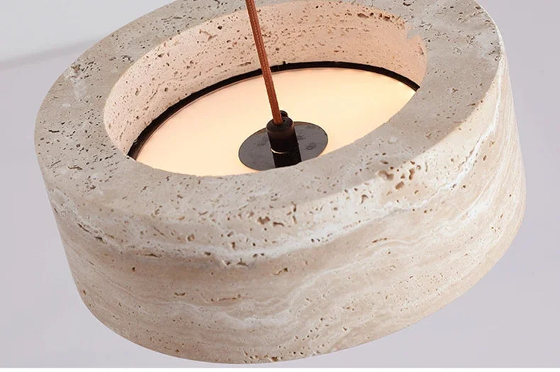 Yellow Travertine Hanging Chandelier — Wabi-Sabi Natural Stone