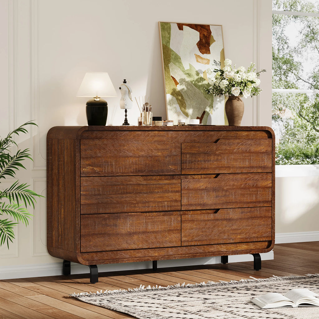 47" Wide 6-Drawer Dresser — Rounded Corners, Hidden Handles