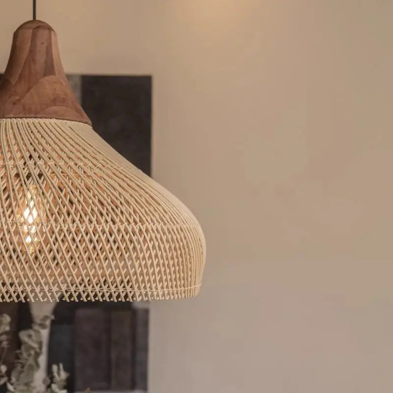 Handwoven Rattan Pendant Lamp — Japandi Kitchen Island Light