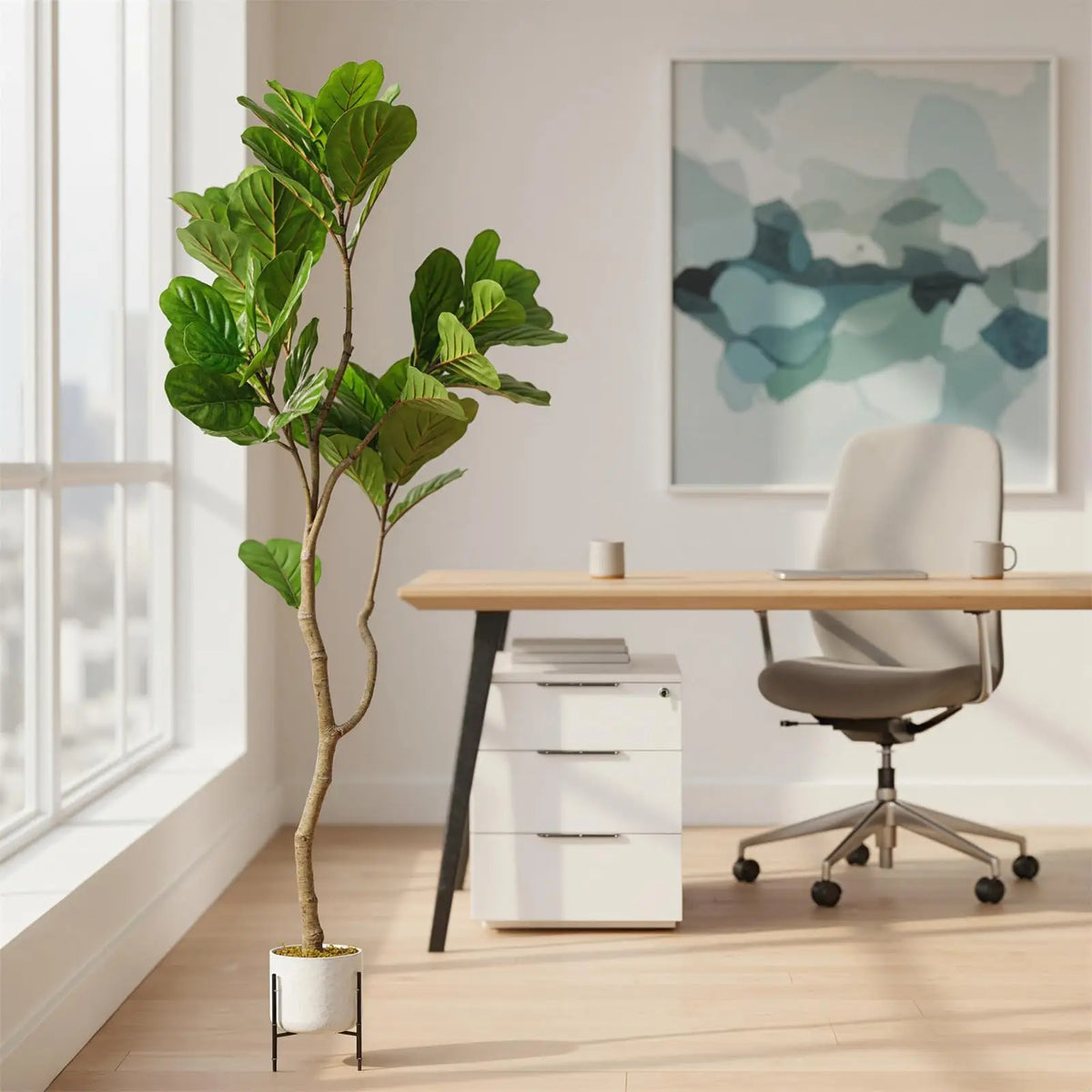 Artificial Fiddle Leaf Fig Tree — 5FT Faux Ficus Lyrata in Pot