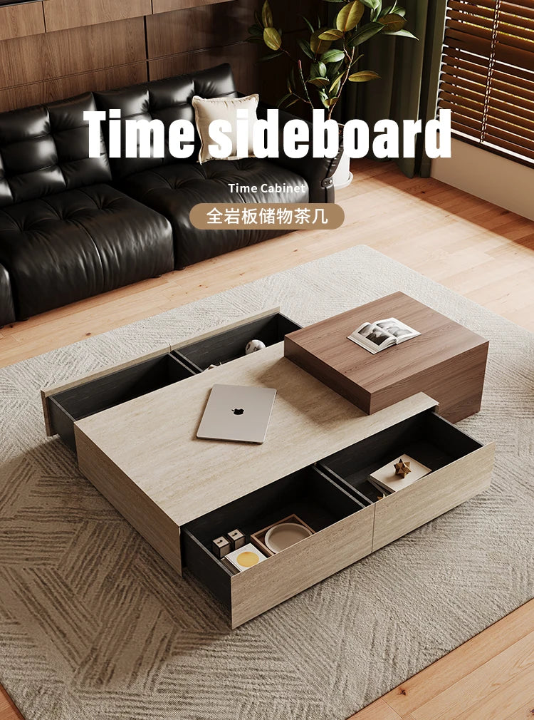 Sculptural Wabi-Sabi Coffee Table - Travertine & Walnut