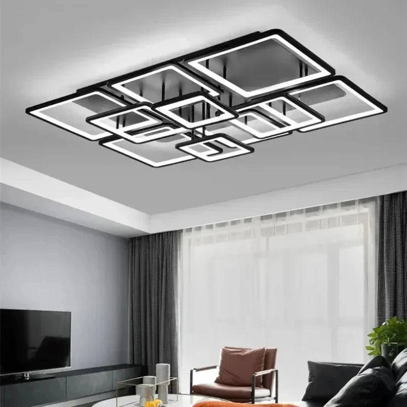 Black grid LED ceiling light — main product view