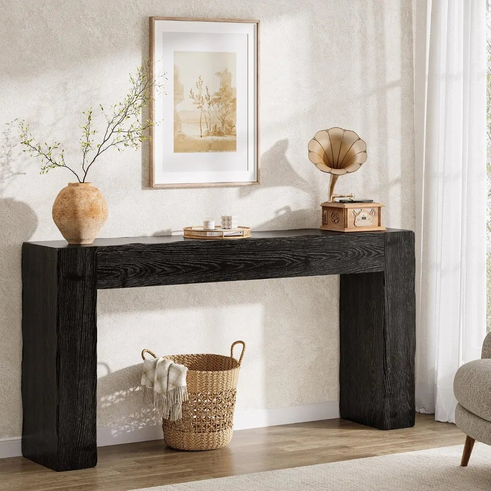 Solid wood console table in black farmhouse silhouette