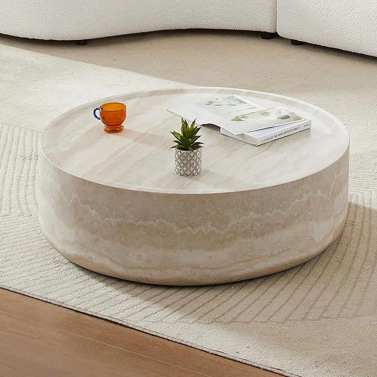 Drum Stone Coffee Table - Faux Marble Modern