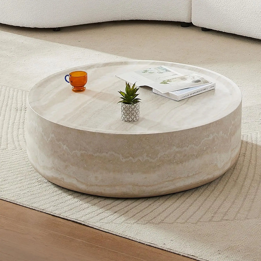Drum Stone Coffee Table - Faux Marble Modern