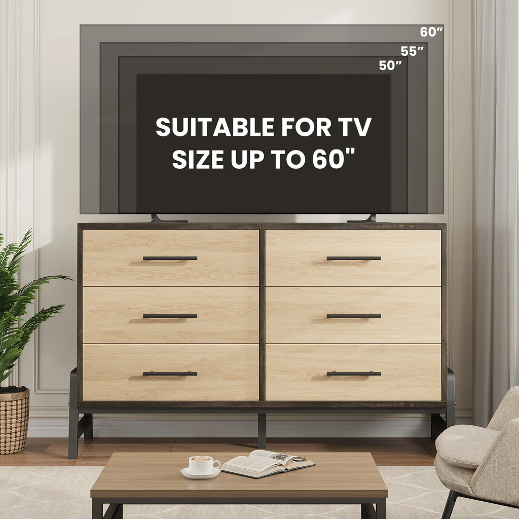 6-Drawer Entryway Storage Cabinet — Wide Wooden Dresser
