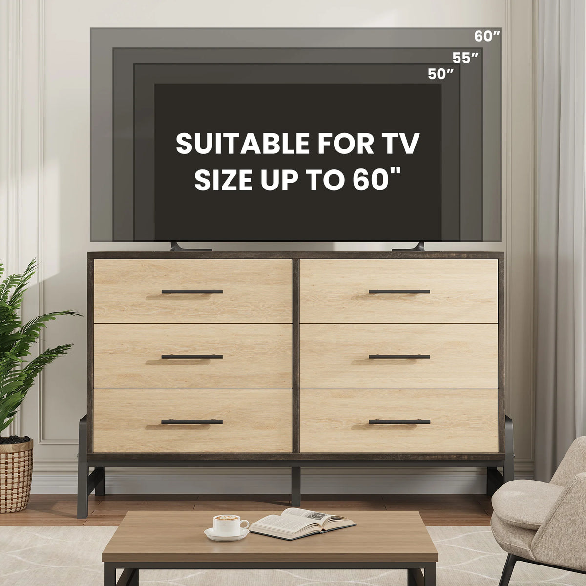 6-Drawer Entryway Storage Cabinet — Wide Wooden Dresser