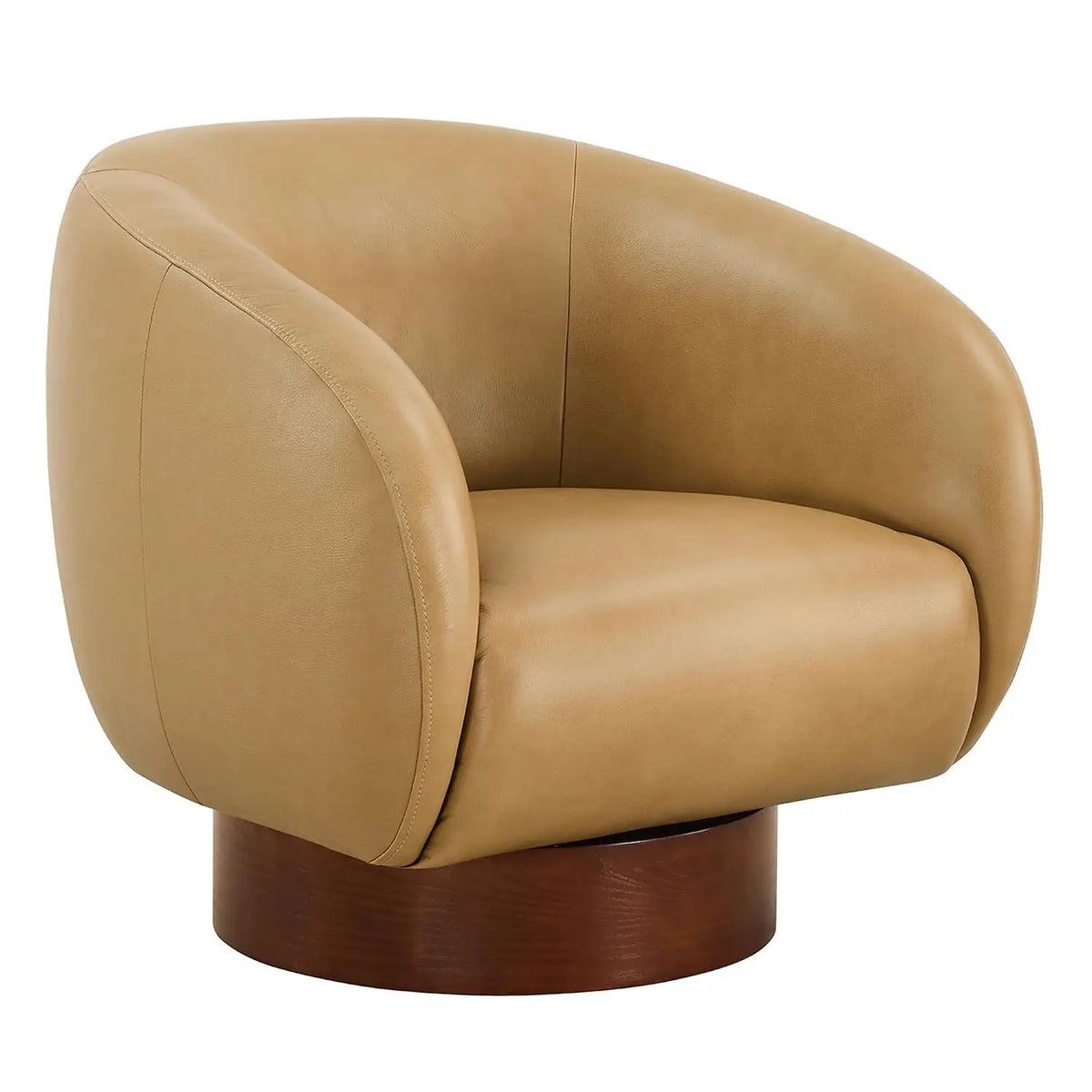 Oatmeal Boucle Swivel Accent Chair — Wood Base Armchair