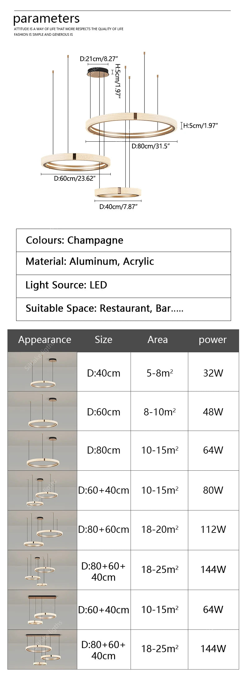 Modern Round Ring Chandelier — Aluminum & Acrylic Ceiling Light