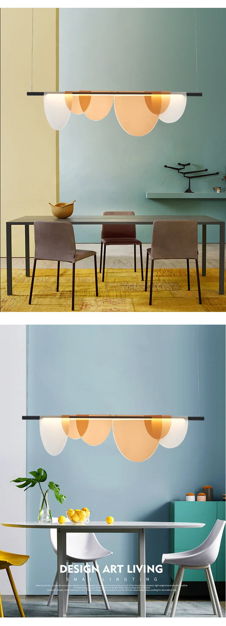 Nordic Blue Amber Acrylic Pendant Lights Living Room Makaron Hanging Lamp for Bedroom Dinning Room — room setting