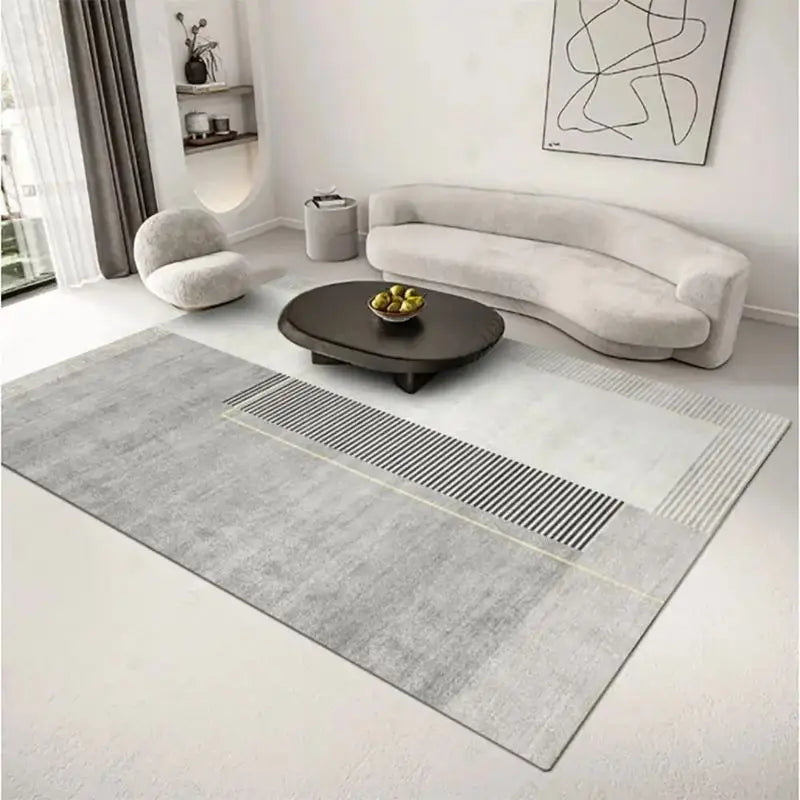 Light Gray Striped Area Rug — Machine-Washable — lifestyle view