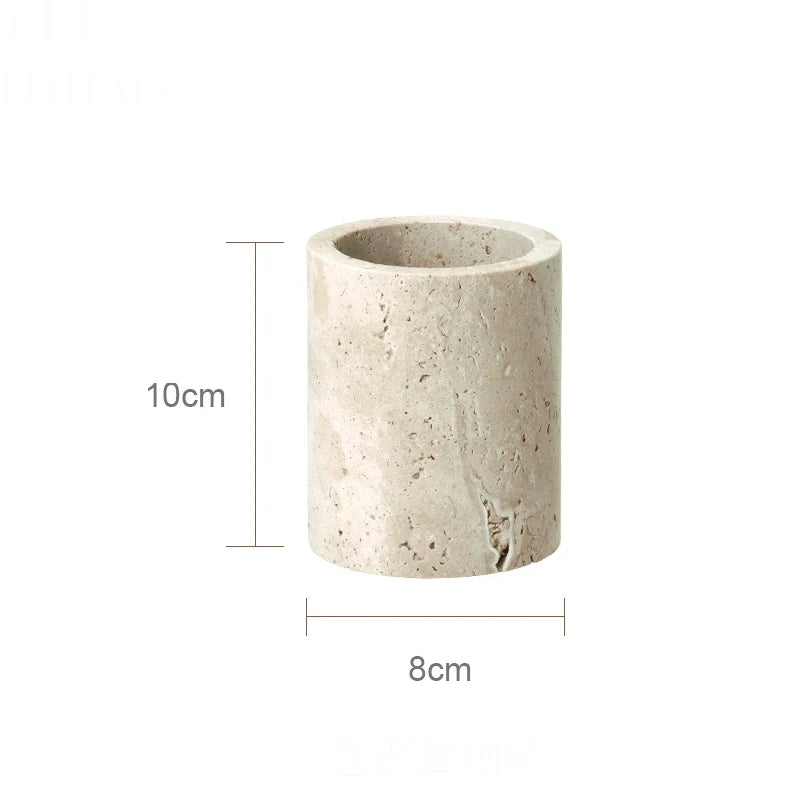 Beige Travertine Bathroom Accessory Set — 9-Piece
