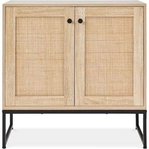Rattan Storage Cabinet — 2-Door Accent Cupboard