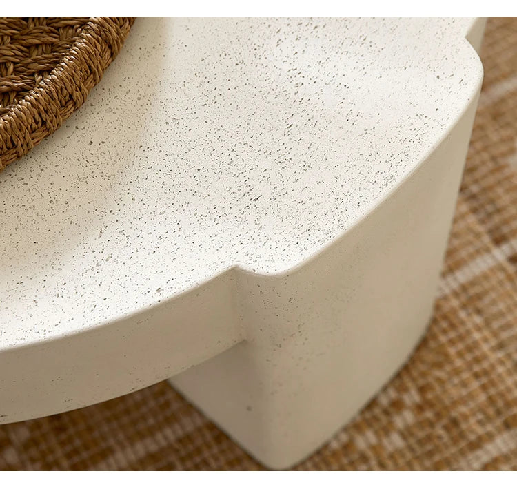 Cream Stone Round Coffee Table - French Minimalist