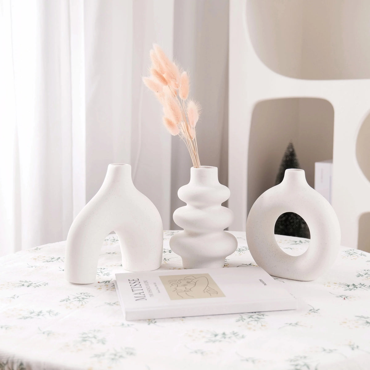 Bohemian Ceramic Vase Set — Black, White & Yellow