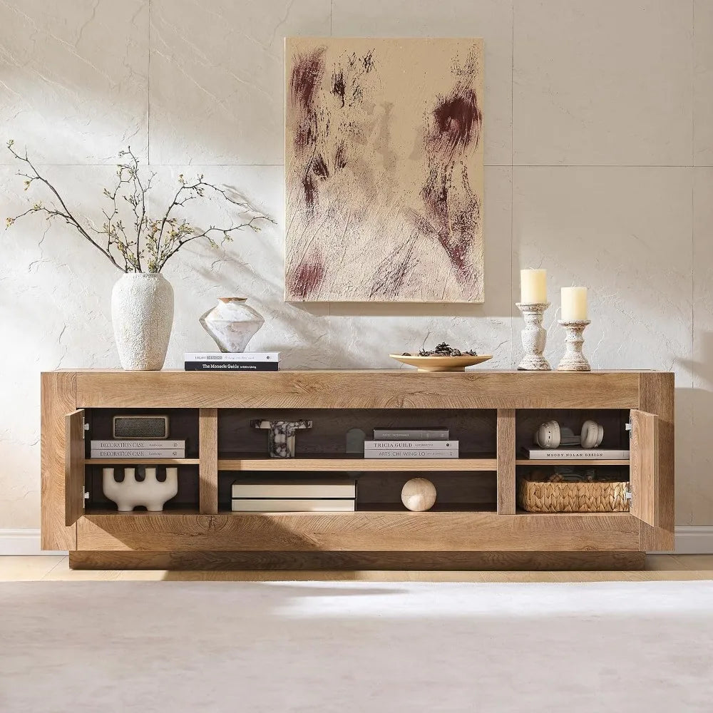 OKD thick block TV stand in light knotty oak finish