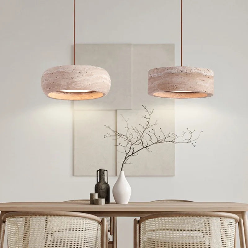 Yellow Travertine Hanging Chandelier — Wabi-Sabi Natural Stone