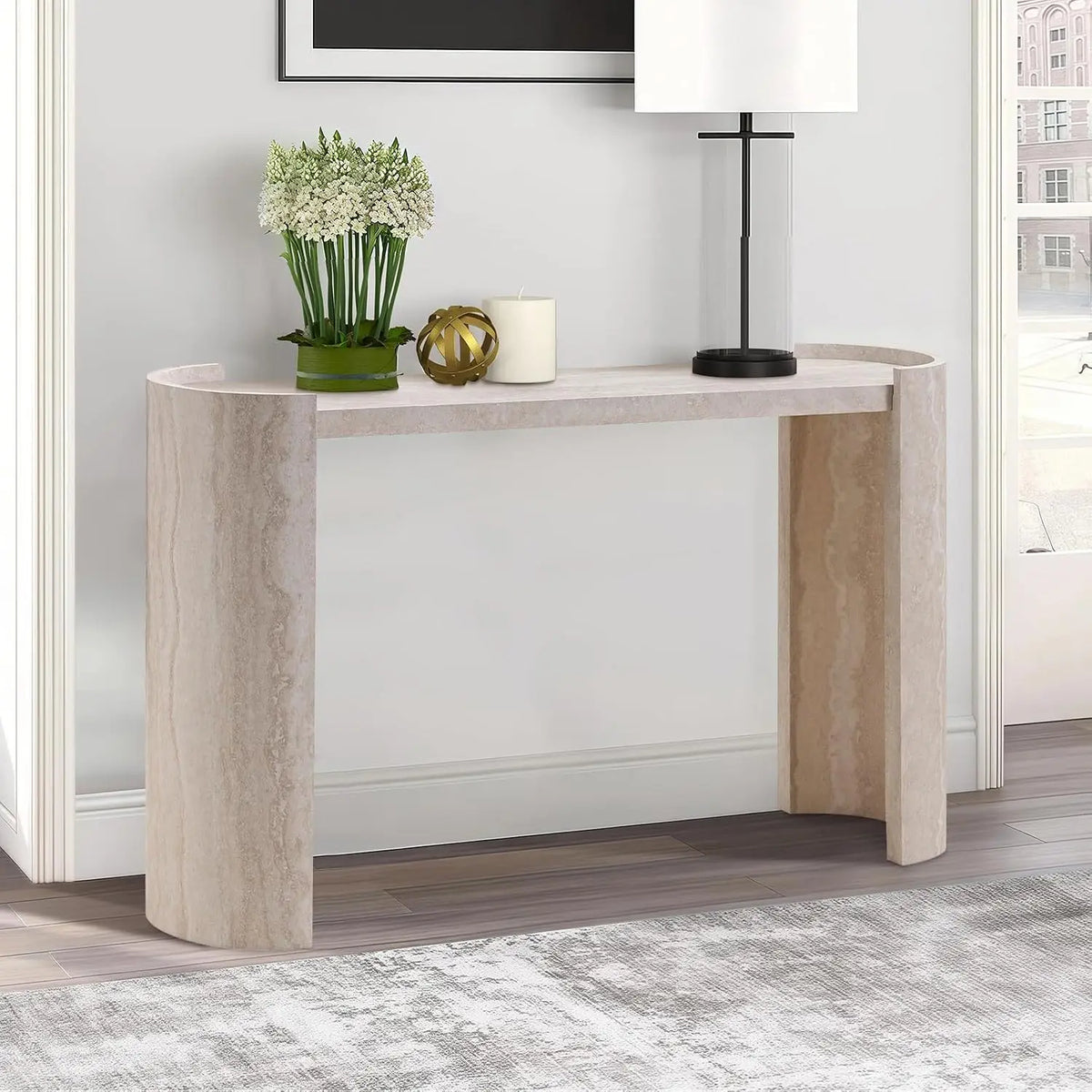 Faux Marble Console Table with Shelf — 53"