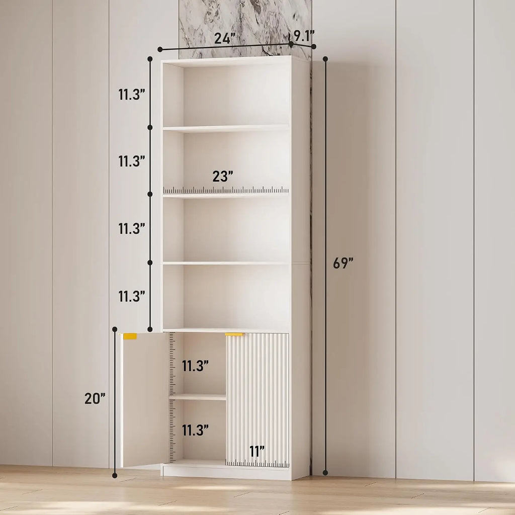 69" Tall Bookcase with Storage Doors — 6-Shelf Display Shelf