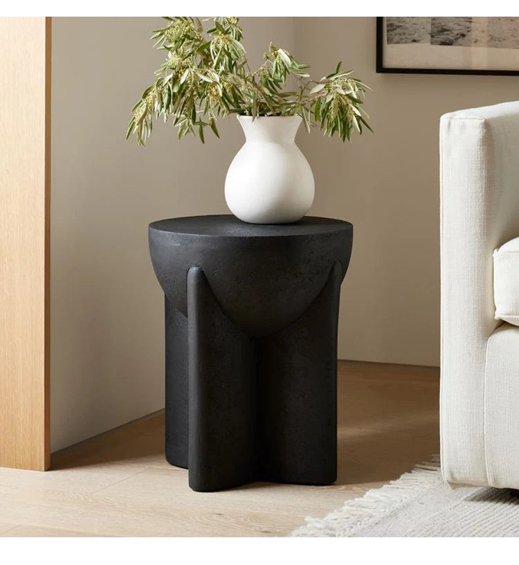 Outdoor Cream Stone Side Table - Weatherproof Modern