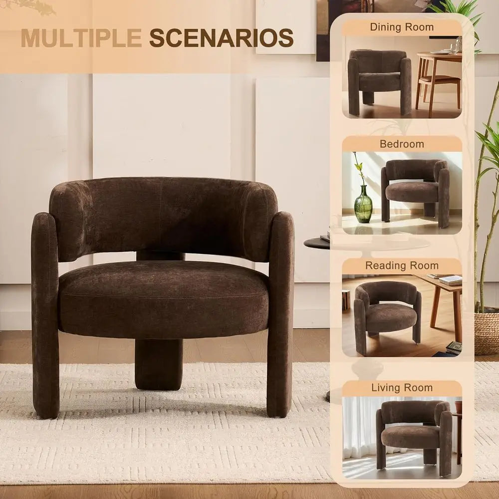 Brown Curved-Back Armchair — 3-Leg Reading Chair (Set of 2)