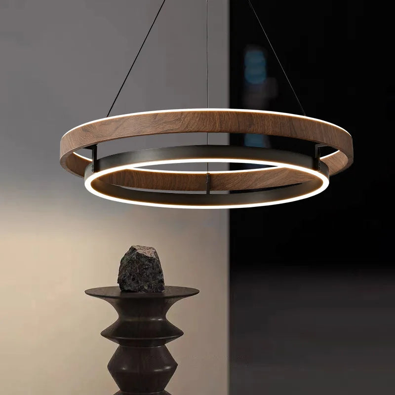 Italian Designer High-end LED Ceiling Chandelier Lamp Walnut Metal Pendant Light Home Decoration for Dinning Living Room Counter — detail view