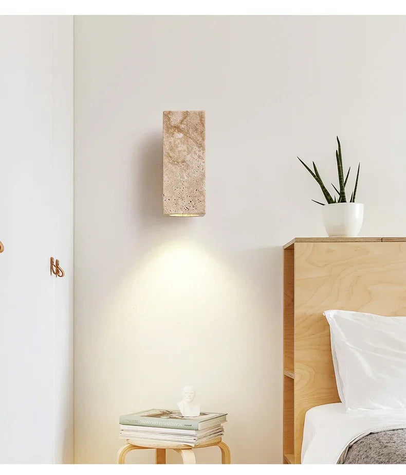 Yellow Marble Wall Sconce — Wabi-Sabi Travertine Light