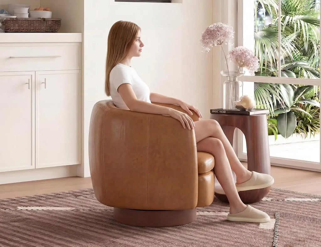 Swivel Barrel Accent Chair — Round Upholstered Armchair