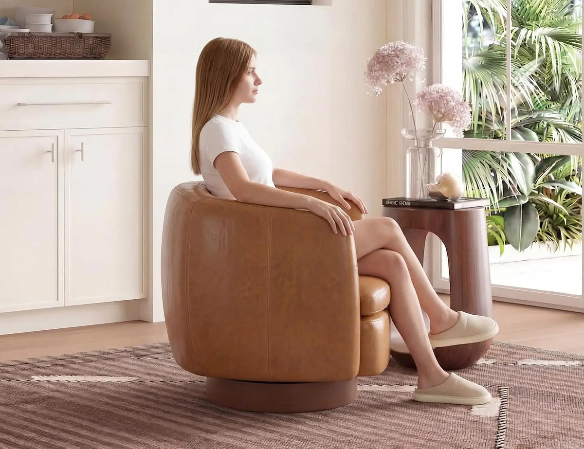 Swivel Barrel Accent Chair — Round Upholstered Armchair