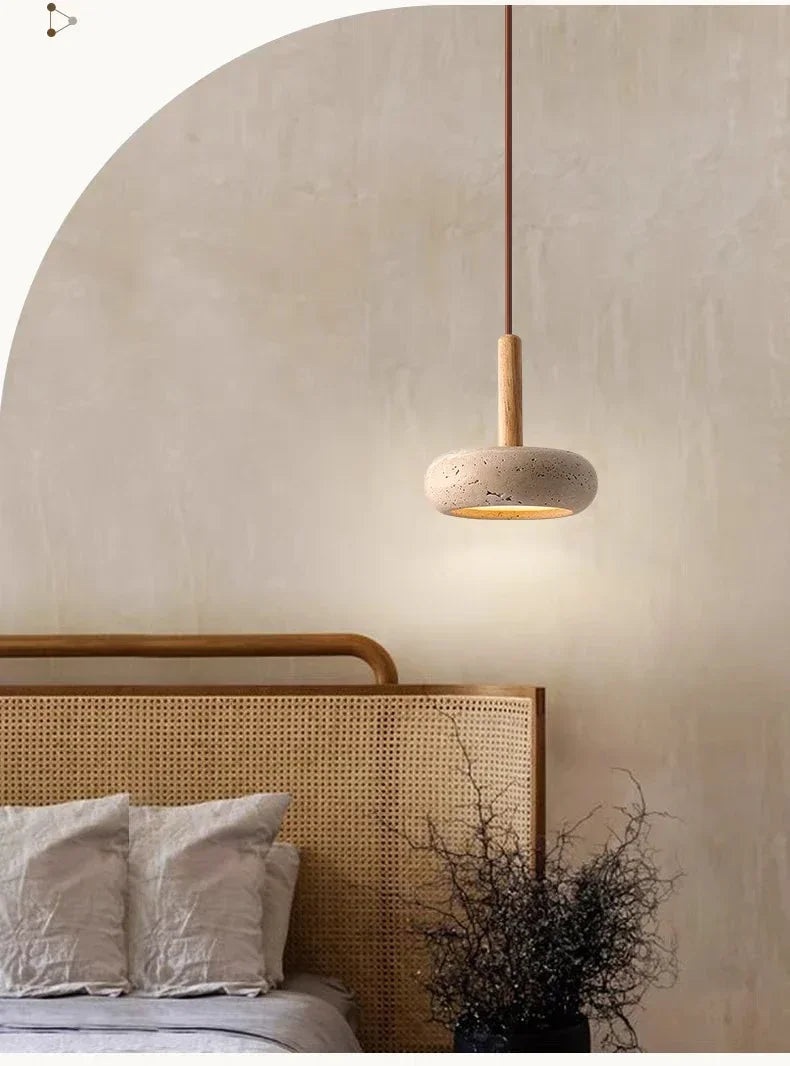 Wabi-sabi Chandelier Nordic Yellow Travertine Bedside  Retro Flying Saucer Restaurant Bar Stone LED — feature detail