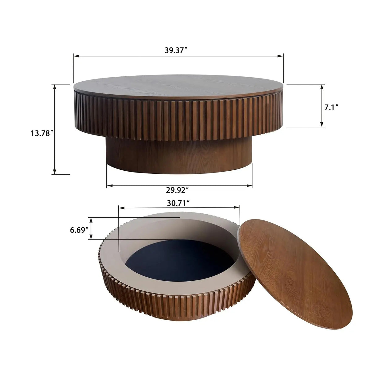 Round Storage Coffee Table - Modern Walnut