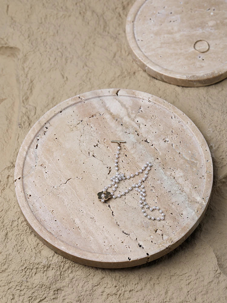 Travertine Vanity Tray — Multi-Size Marble Serving Tray