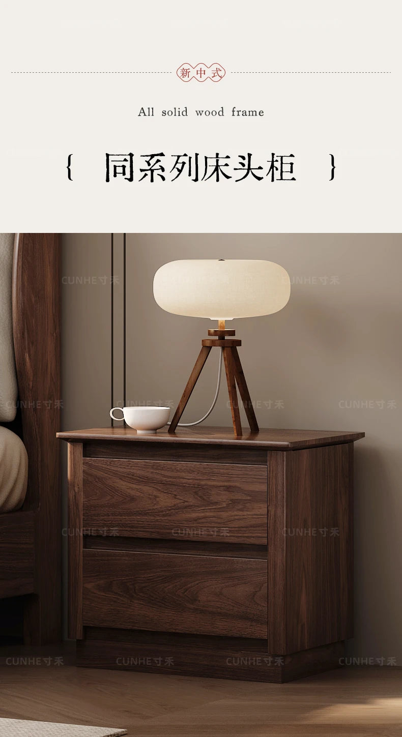 Japandi Walnut Platform Bed - Low Profile Solid Wood