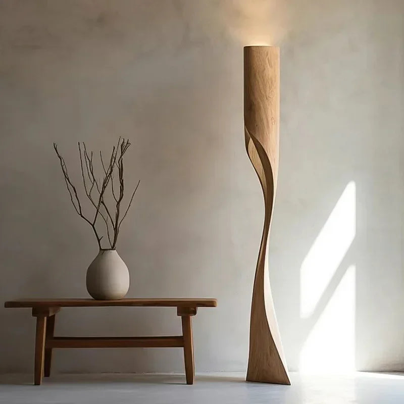 Handmade solid wood floor lamp with wabi-sabi design and LED light