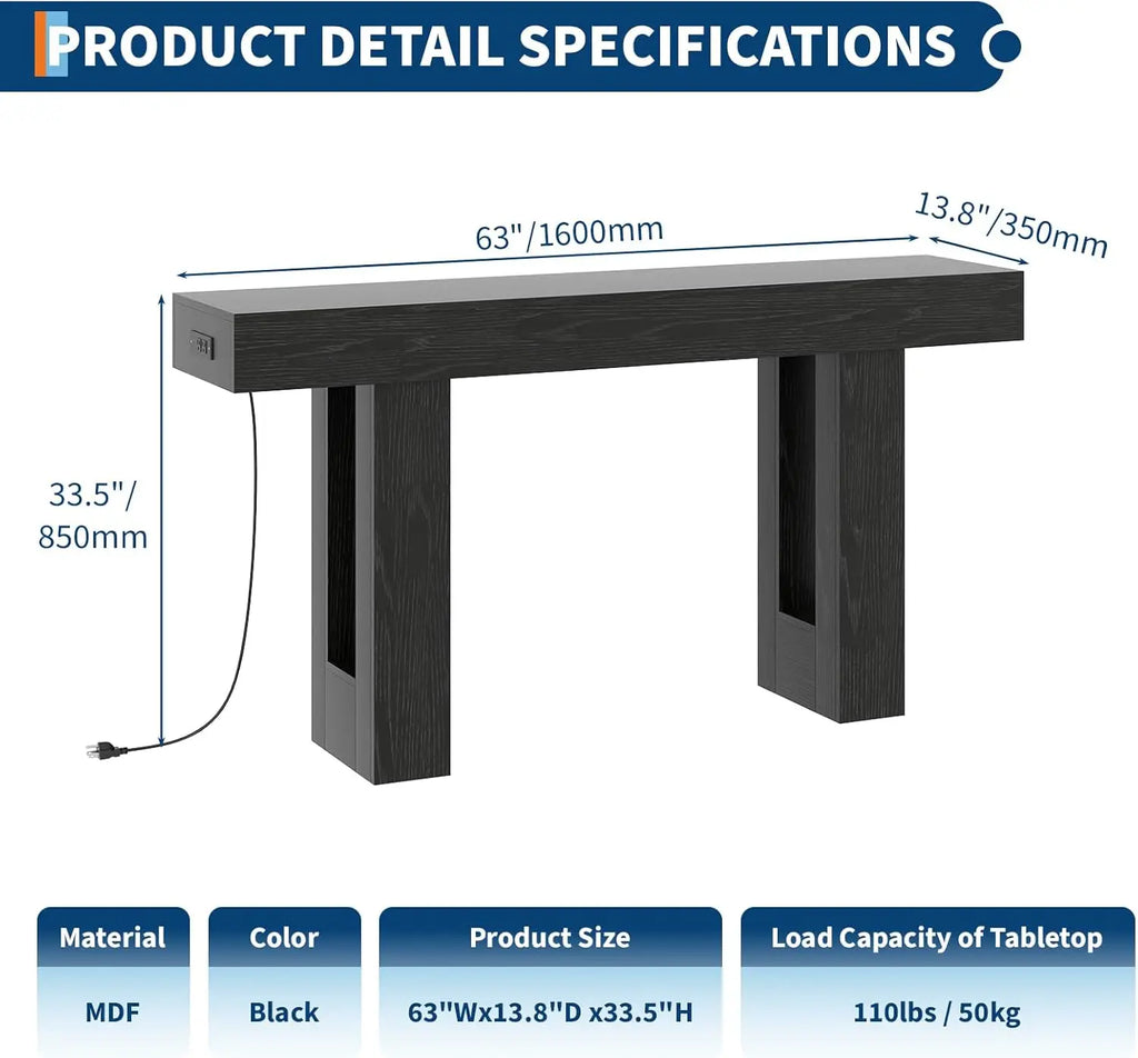 Console Table with Power Outlets — 63"