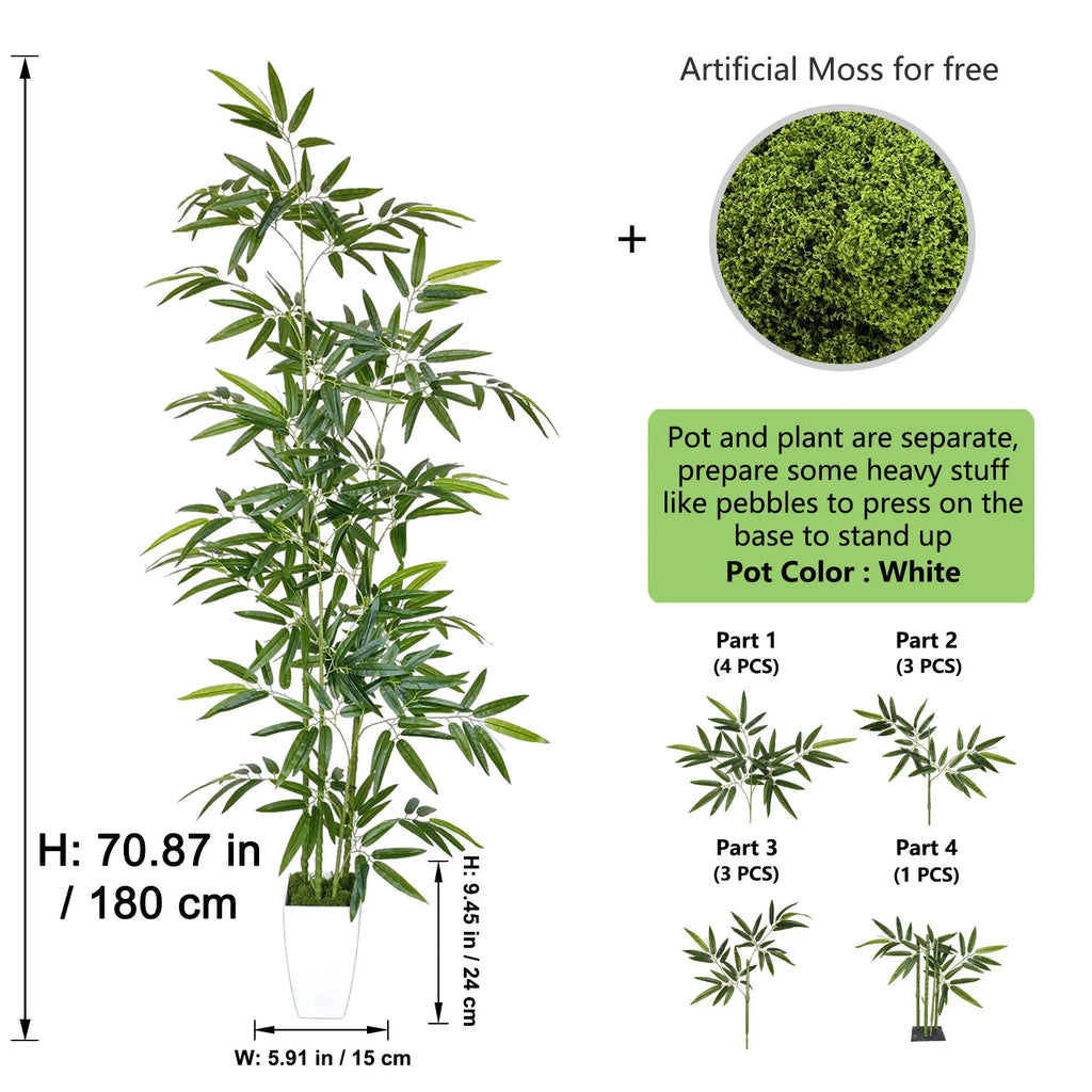 Artificial Green Bamboo Tree — 5.25-7.05 ft Multi-Stem