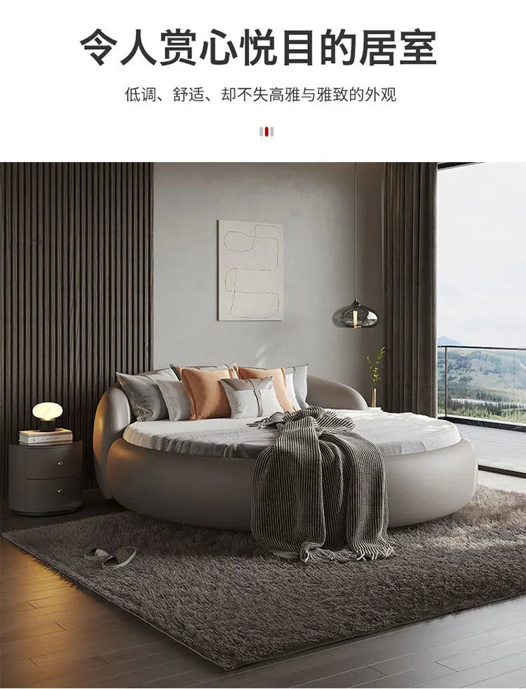 Floating Platform Bed - Modern Circular Headboard