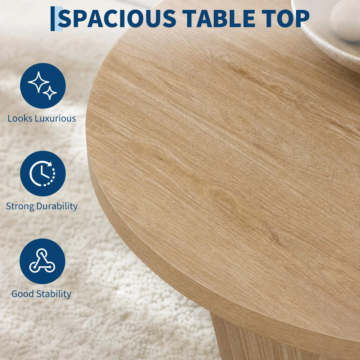31.5" Round Fluted Drum Coffee Table — Wood Pedestal