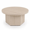 31.5" Round Fluted Drum Coffee Table — Wood Pedestal