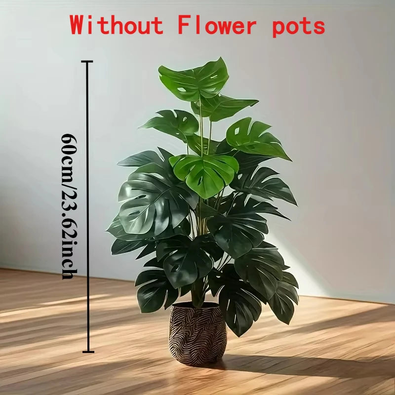 Artificial Monstera Palm Tree Realistic Plastic Green Plant for Home Office Wedding Christmas Without Flower pots — room setting