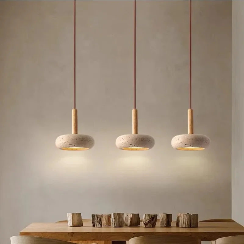 Wabi-sabi Chandelier Nordic Yellow Travertine Bedside  Retro Flying Saucer Restaurant Bar Stone LED — detail view