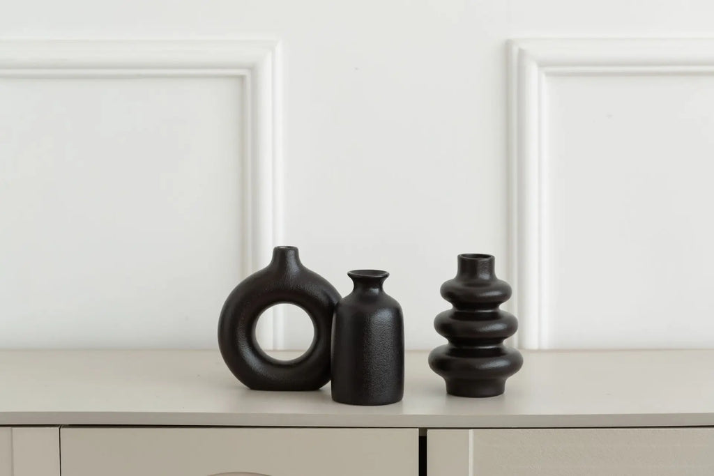 Bohemian Ceramic 3-Piece Vase Set — Black or White