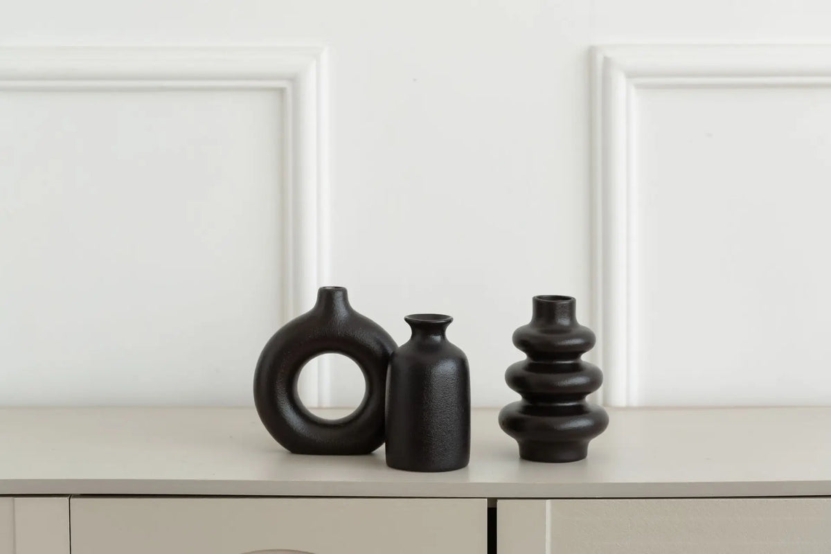 Bohemian Ceramic 3-Piece Vase Set — Black or White