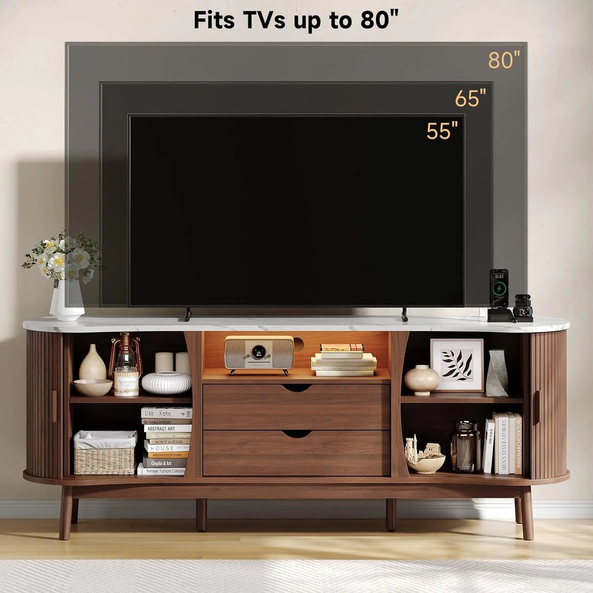 70" Fluted TV Stand — Mid-Century Entertainment Console