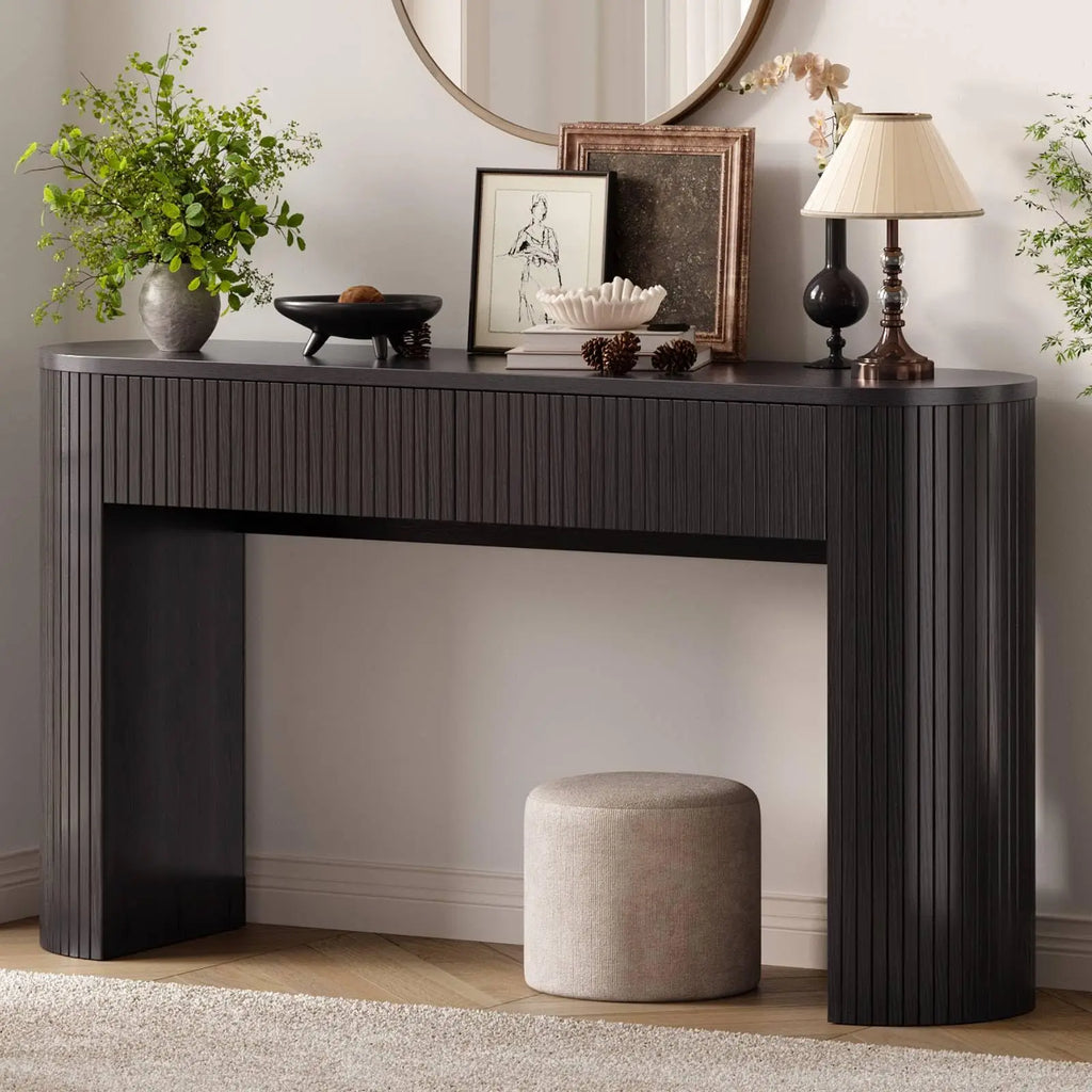 Fluted console table with two drawers for entryway