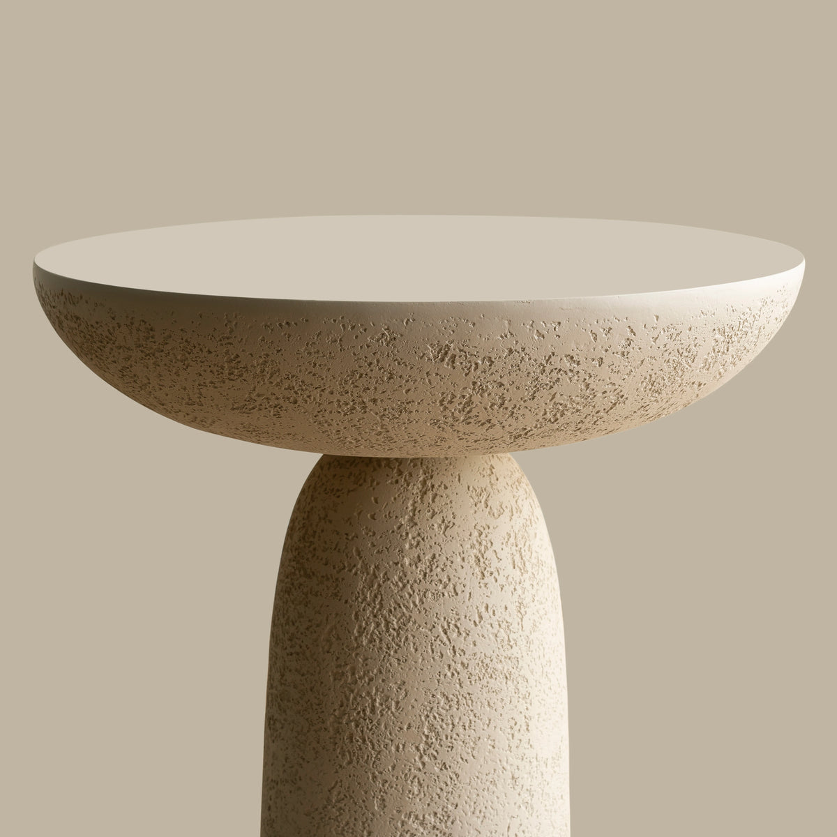 SHYFOY pedestal side table with stone-inspired hourglass base